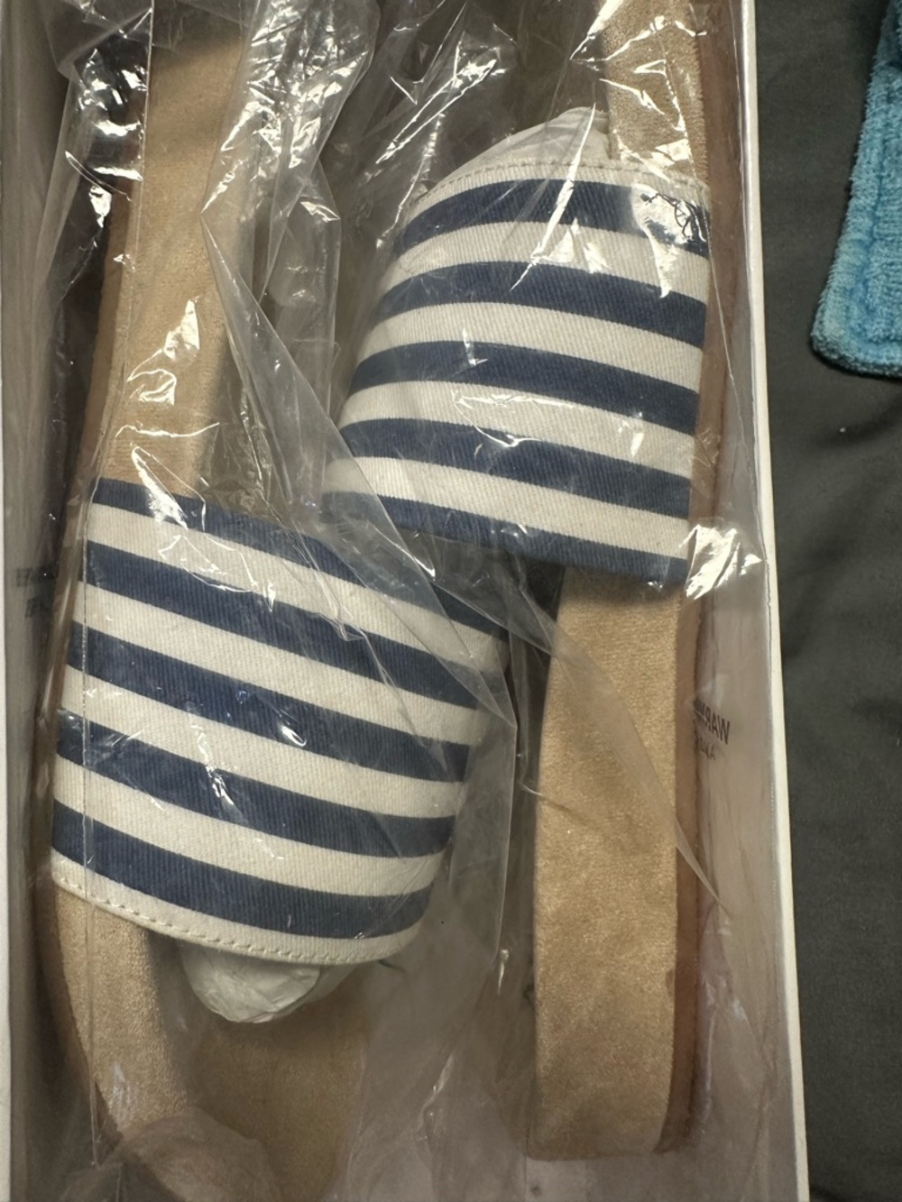 Neiman Marcus Navy & White Striped Slide Sandals